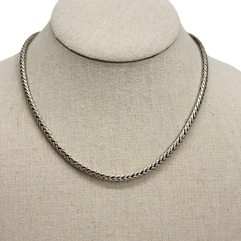 Vintage Silver Tone Woven Wheat Chain Necklace Braided Mesh Collar Choker